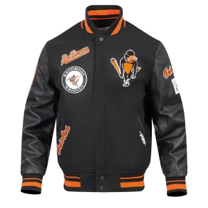 MLB BALTIMORE ORIOLES RETRO CLASSIC MEN'S RIB WOOL VARSITY JACKET (BLACK/ORANGE)