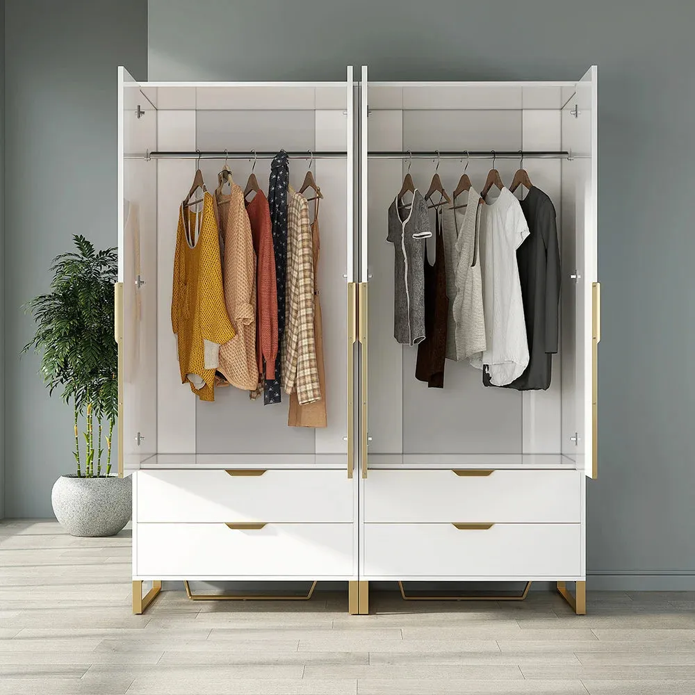 Modern White & Black Tall Wardrobe With Storage Bedroom Clothing Armoire