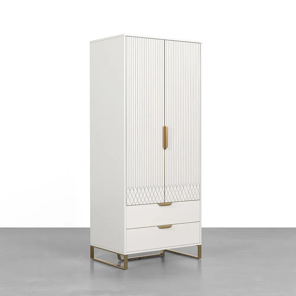 Modern White & Black Tall Wardrobe With Storage Bedroom Clothing Armoire