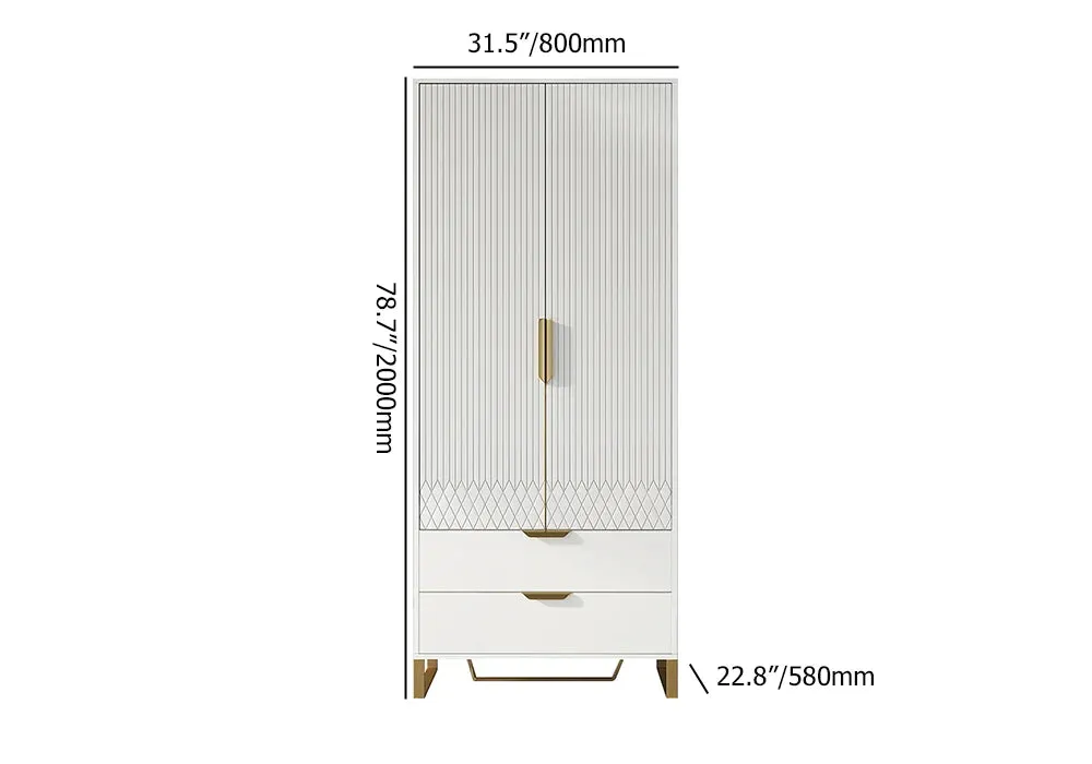 Modern White & Black Tall Wardrobe With Storage Bedroom Clothing Armoire