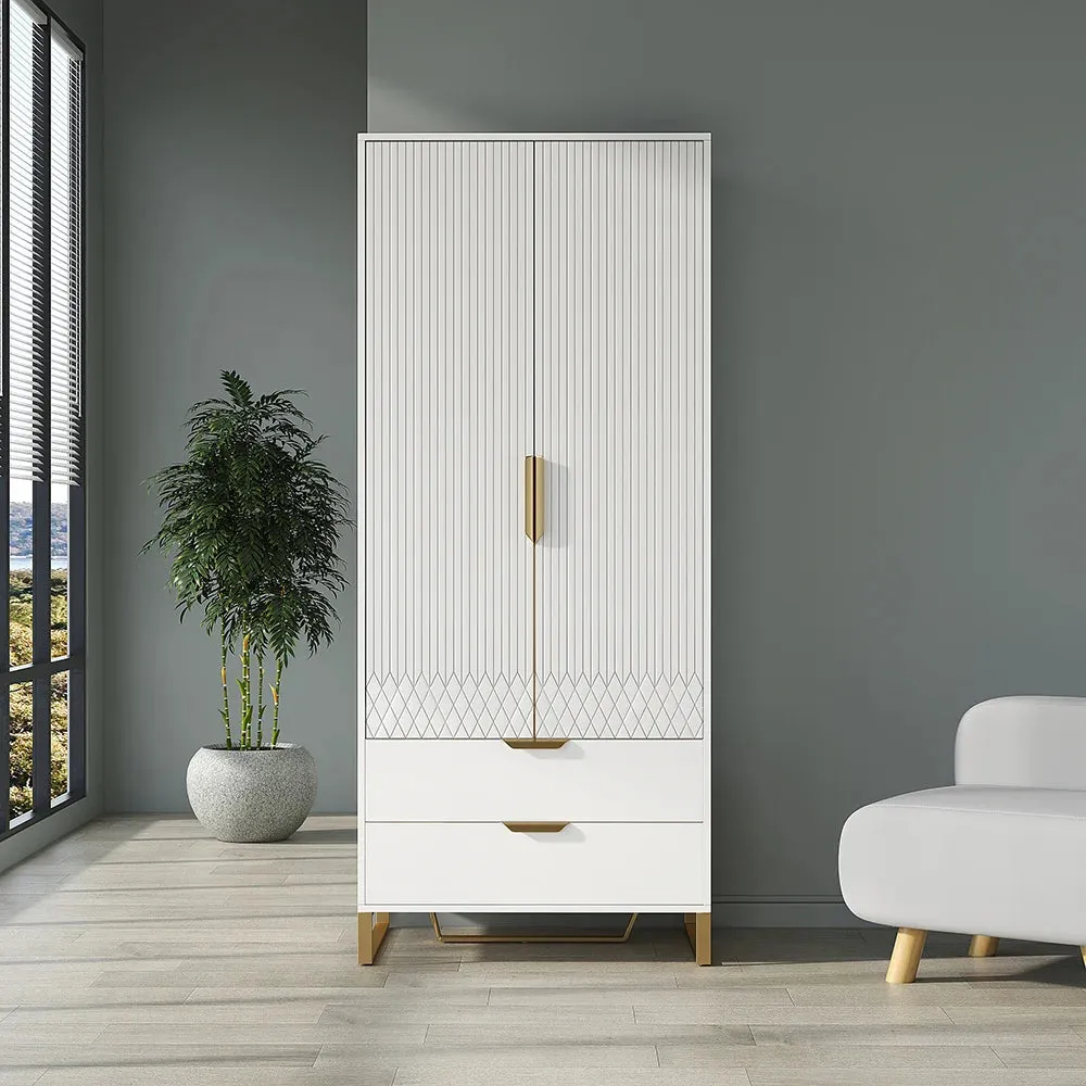 Modern White & Black Tall Wardrobe With Storage Bedroom Clothing Armoire