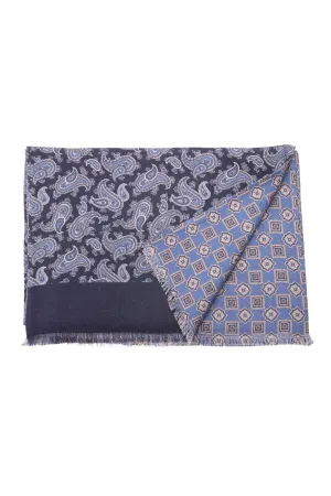 Navy Paisley & Diamond Double Sided Scarf