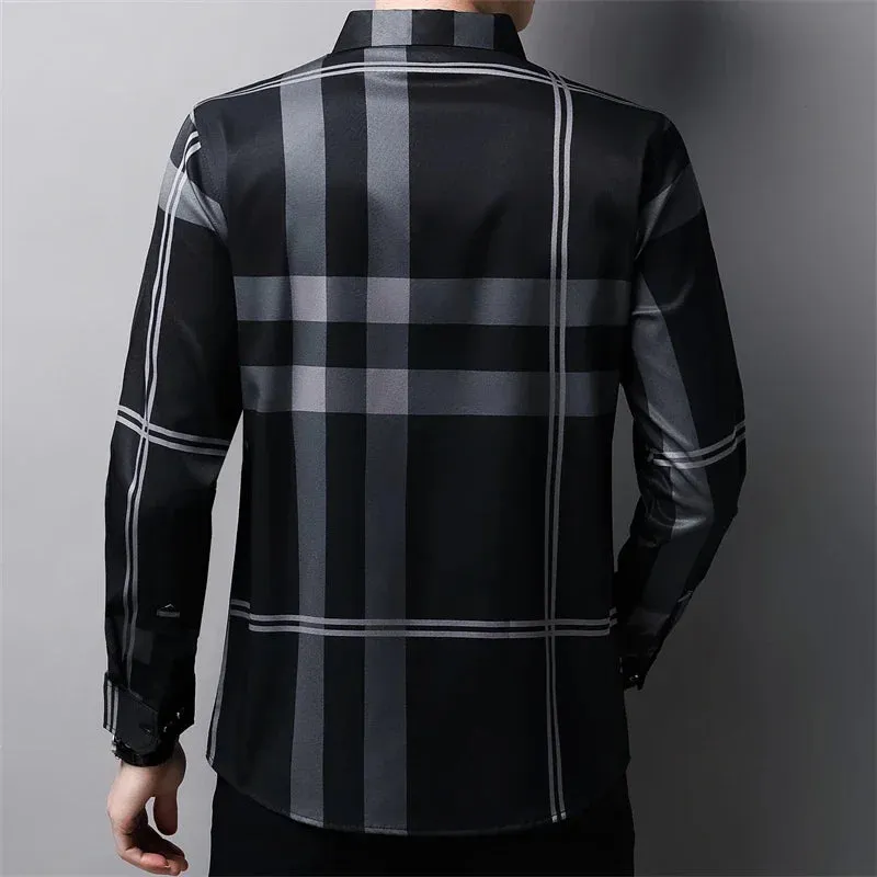 New Men's Casual and Fashionable Long Sleeved Shirt with Printed Anti Wrinkle Business Shirt