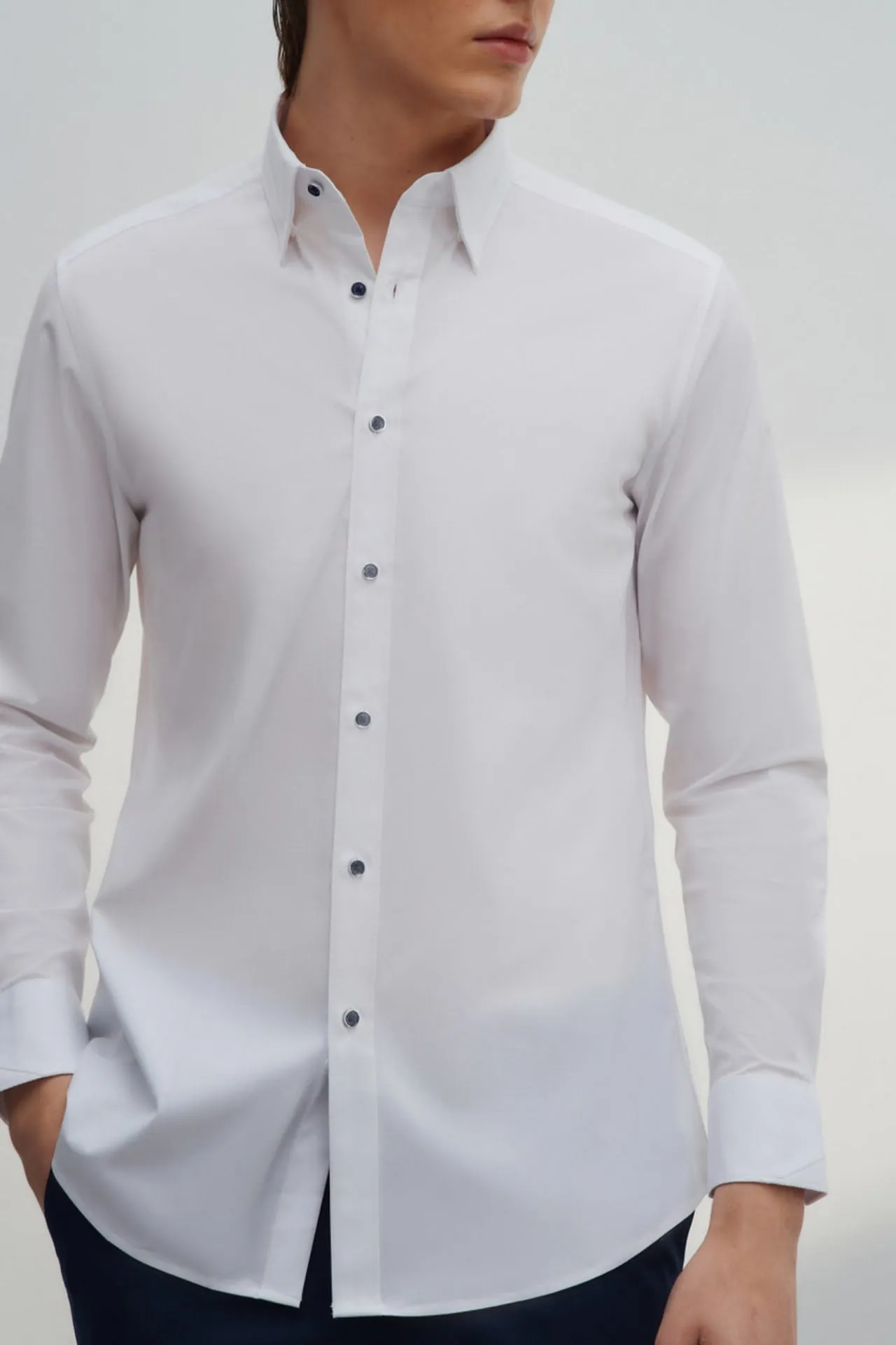 Non-Iron Easy Care Smart Fit Poplin Shirt Design Detail Collar