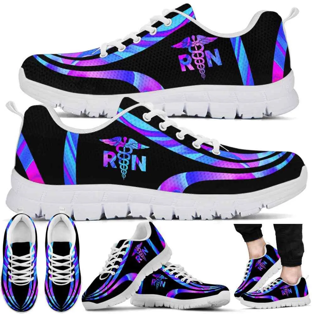 Nurse Sneaker, Registered Nurse Sneakers Gym Running Shoes, Gift For Women And Men, Blue Purple Line Wave Shoes, Best Shoes For Nurses