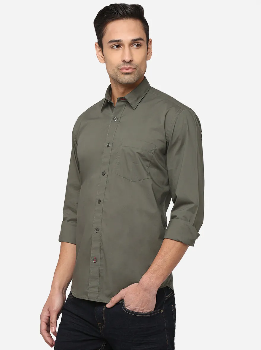 Olive Solid Smart Fit Casual Shirt | Greenfibre