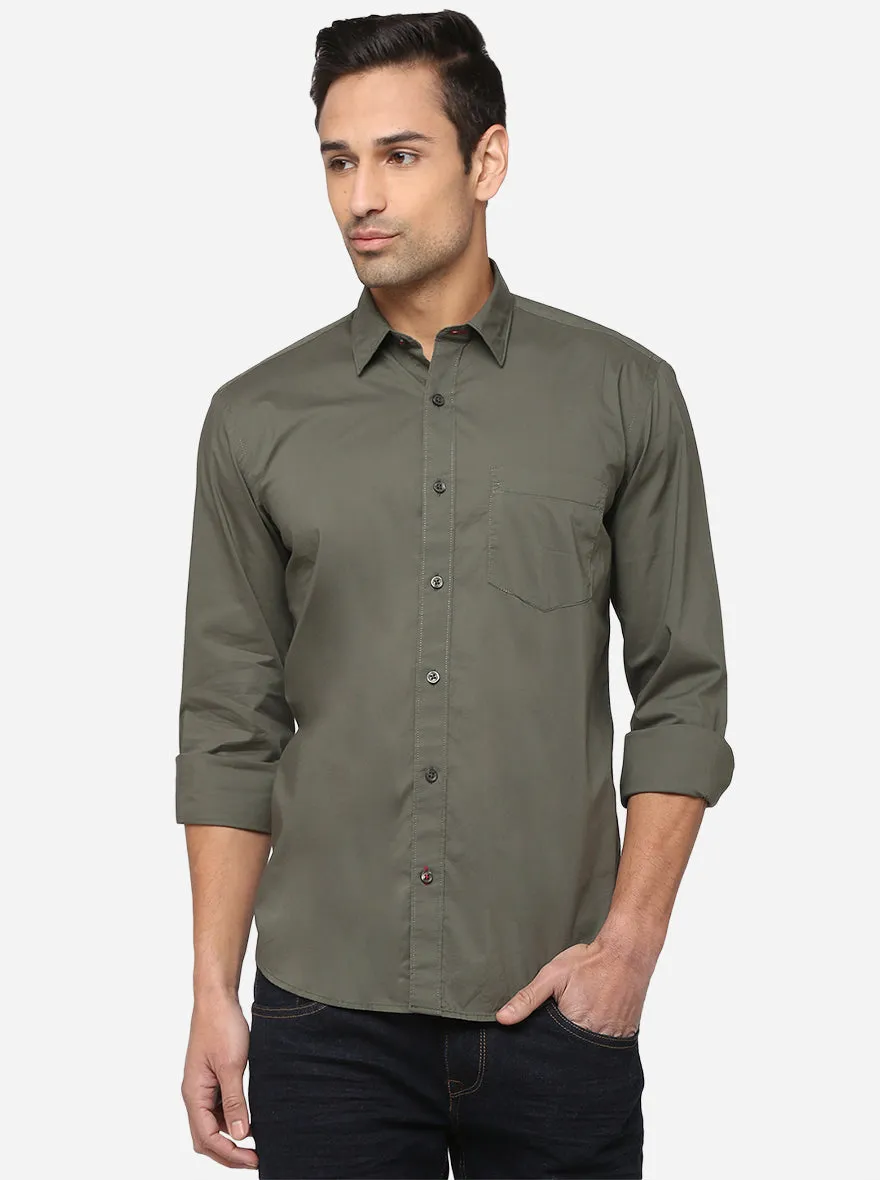 Olive Solid Smart Fit Casual Shirt | Greenfibre