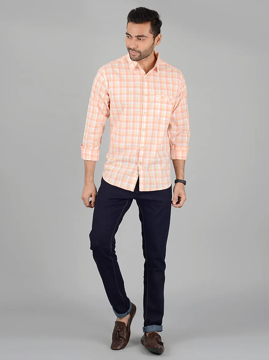 Orange Checked Slim Fit Casual Shirt | Greenfibre