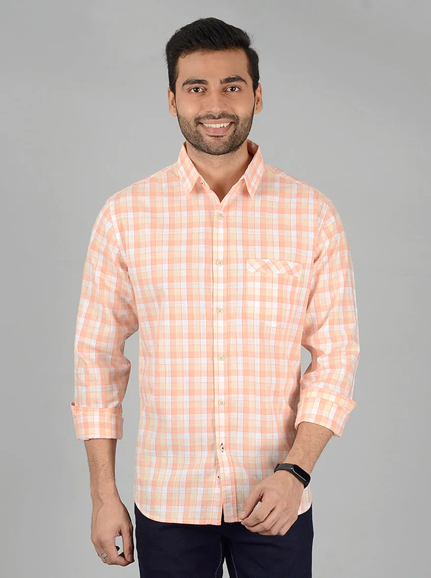 Orange Checked Slim Fit Casual Shirt | Greenfibre