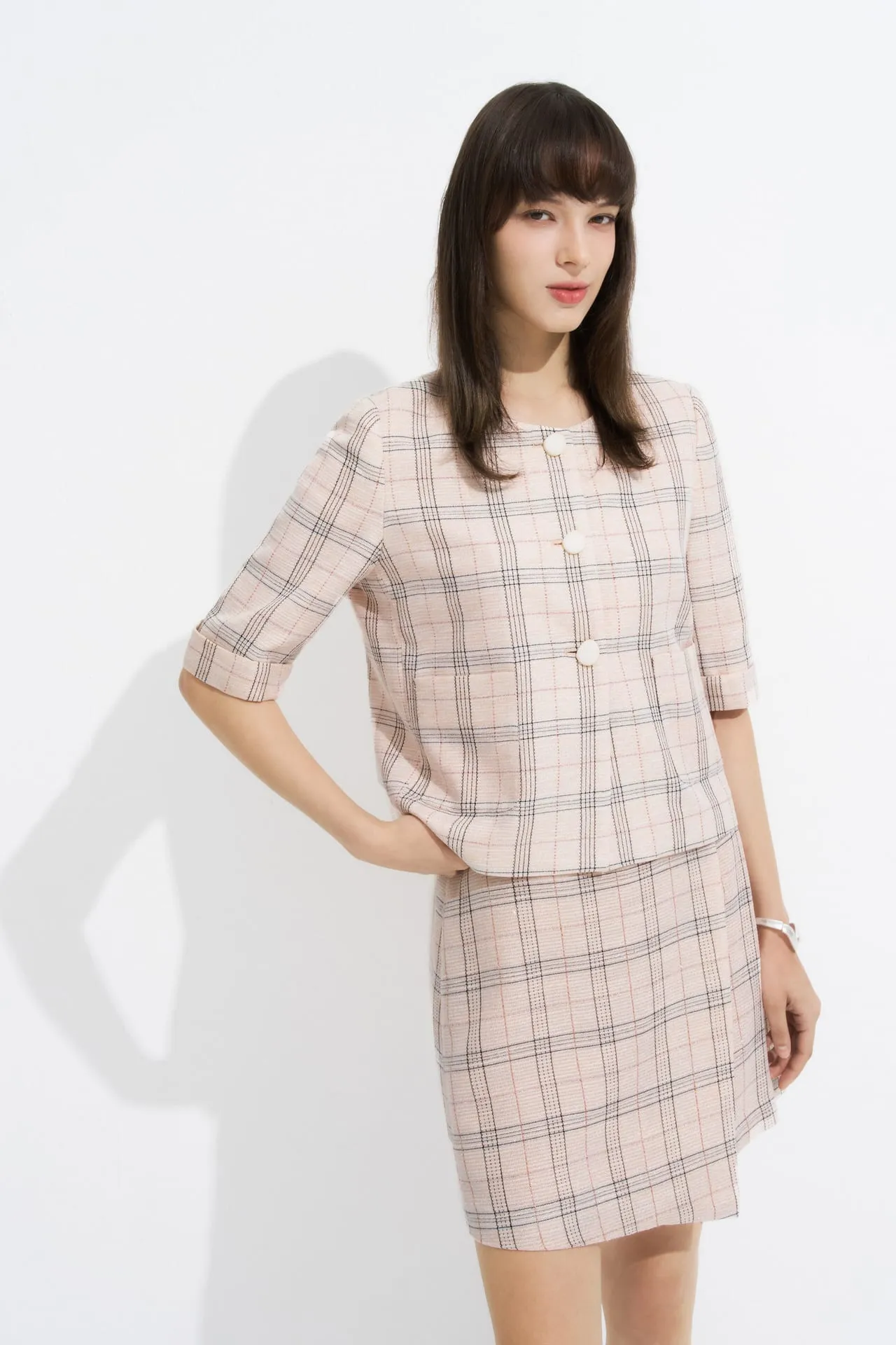 Plaid Checks Round Neck Jacket