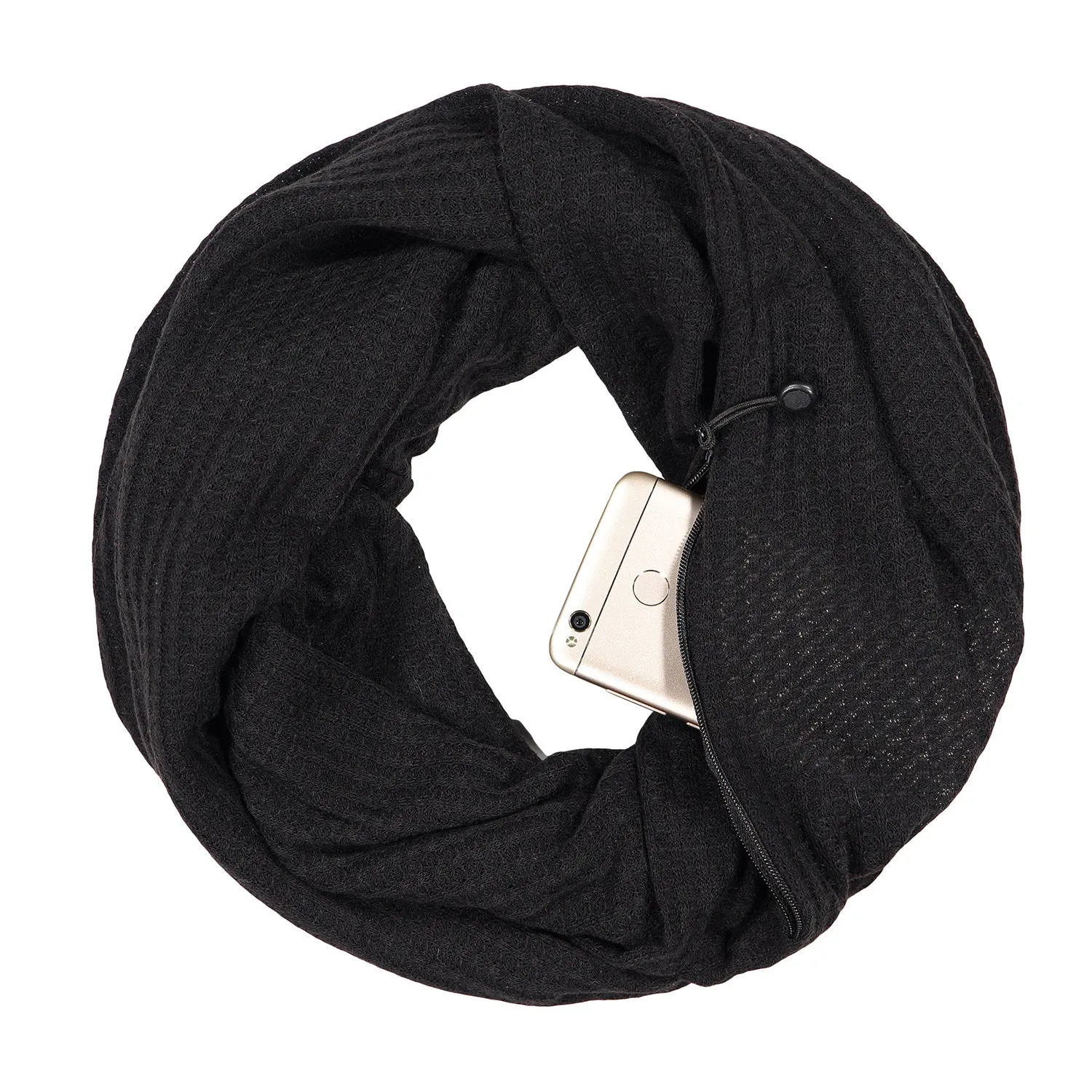 Pop Fashion Warmin-Up Hidden Pocket Scarf - Lightweight Infinity Scarves with Zipper Pockets