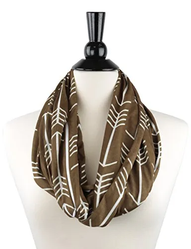 Pop Fashion Women's Arrow Patterned Infinity Scarf with Zipper Pocket, Travel Infinity Scarves