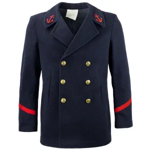 Red Sleeve Striped Navy Wool Peacoat