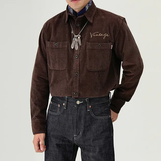 Retro Corduroy Casual Shirts Outwears