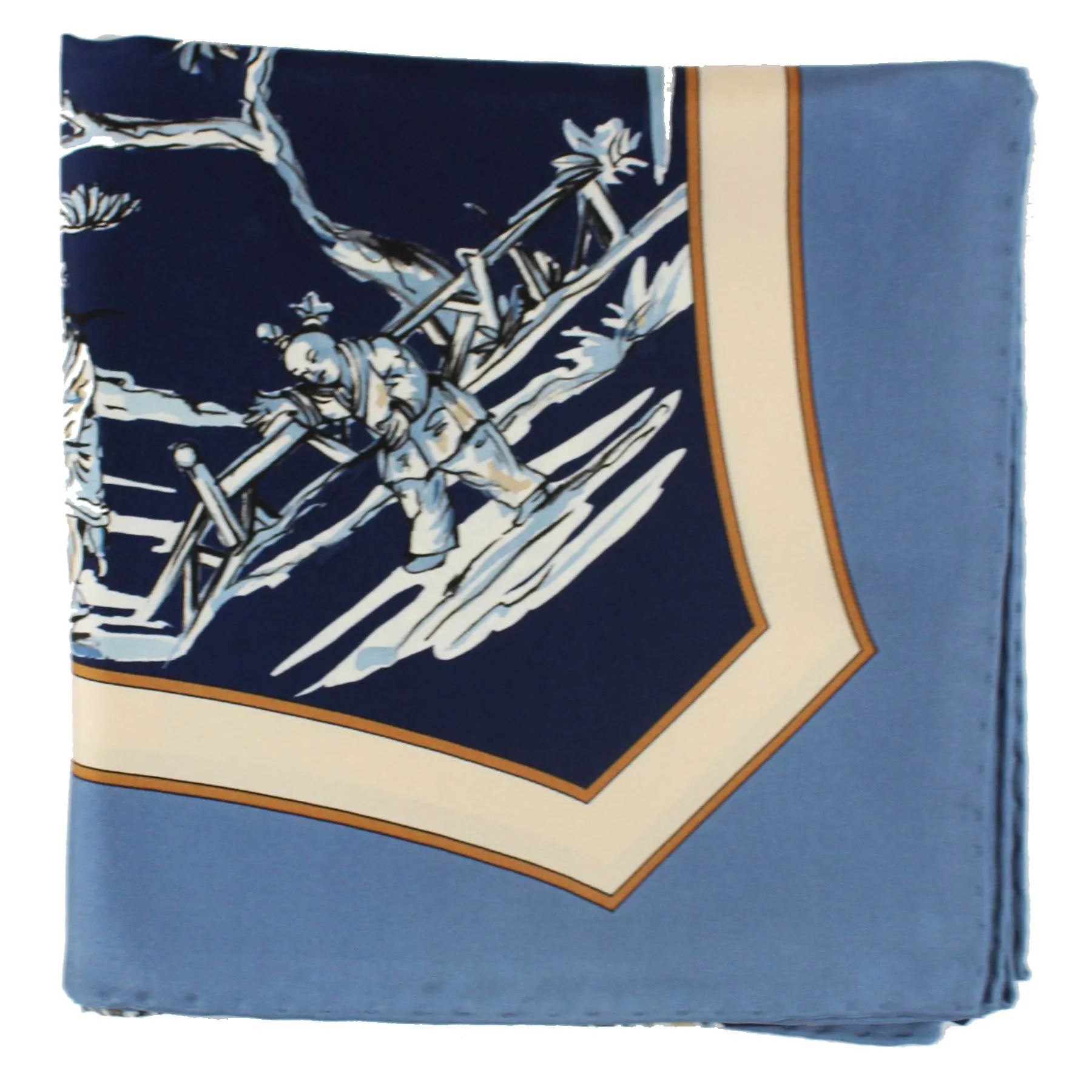 Salvatore Ferragamo Scarf Dark Blue Japanese Garden - Twill Silk Foulard SALE