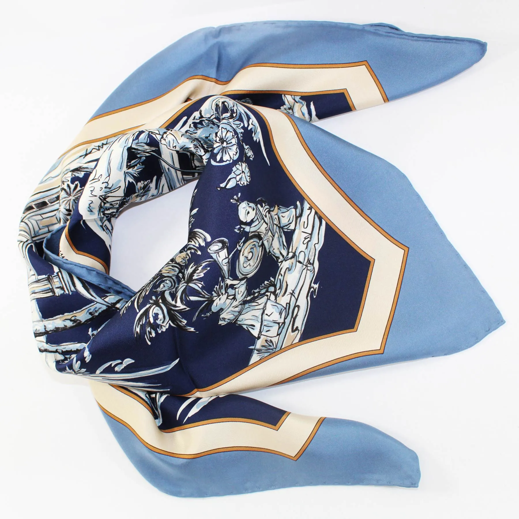 Salvatore Ferragamo Scarf Dark Blue Japanese Garden - Twill Silk Foulard SALE