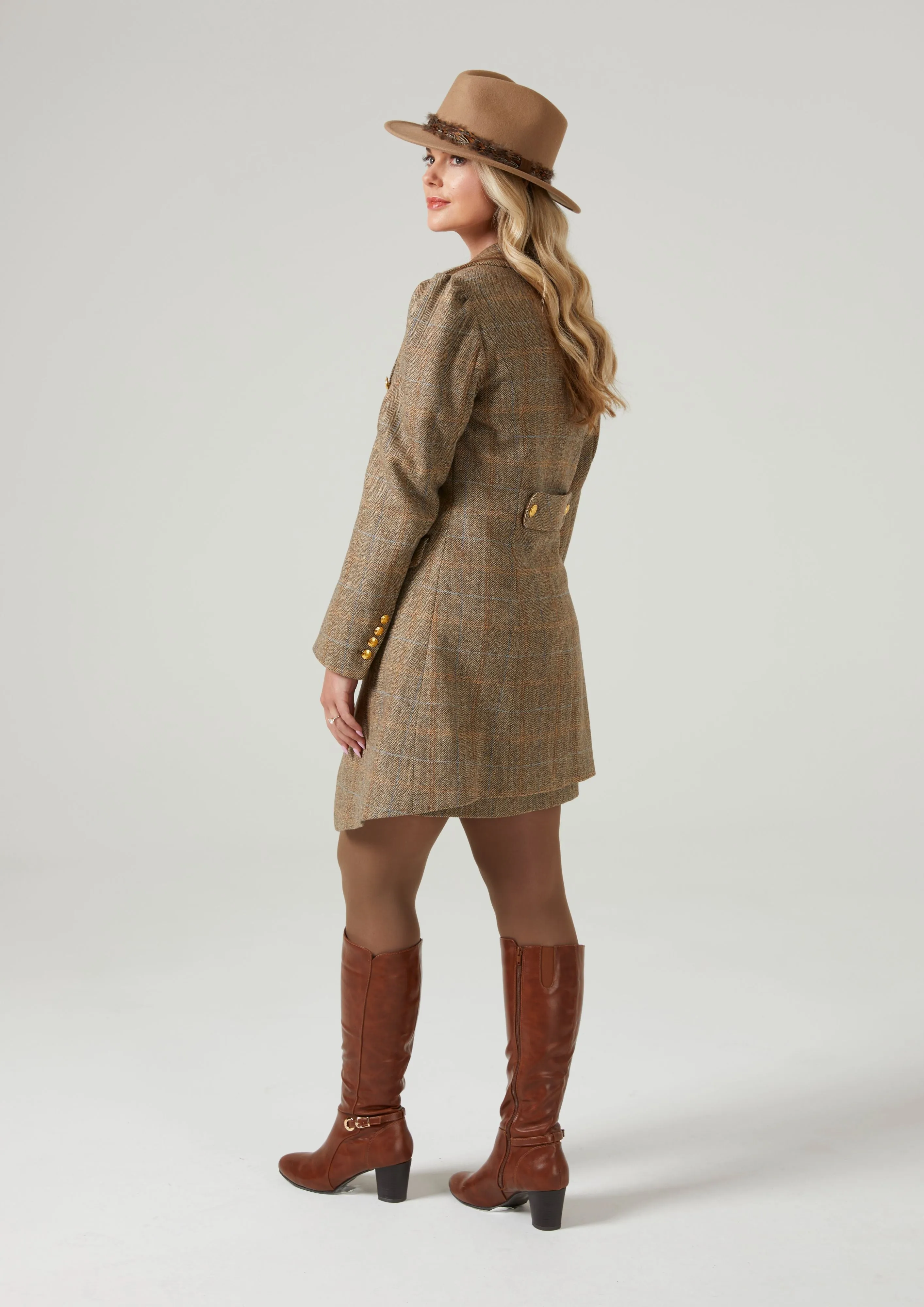 Surrey Ladies Double Breasted Tweed Coat In Hazelwood - Regular Fit