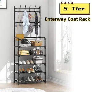 timeless Space-Saving Entryway Bench Hall Tree with Coat Rack & Shoe Bench, Aluminum