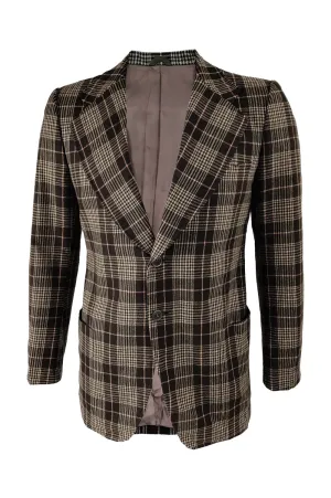 Vintage Mens Brown Checked Wool Fully Canvassed Blazer Jacket, 1970s