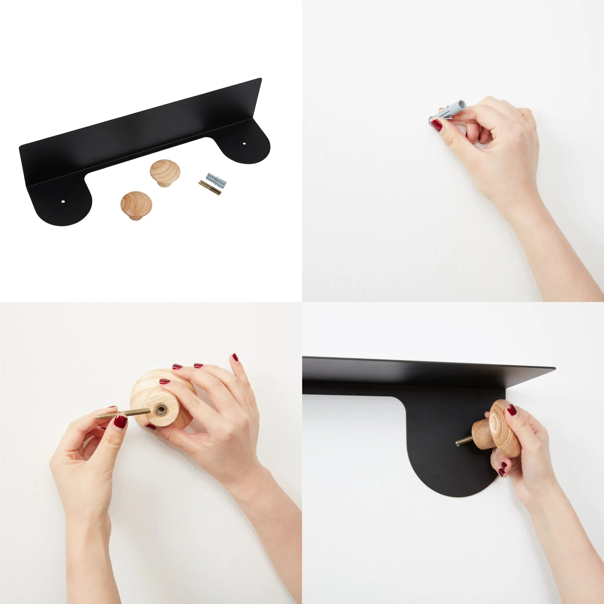 Wall Shelf with Double Dots Hooks (Black)