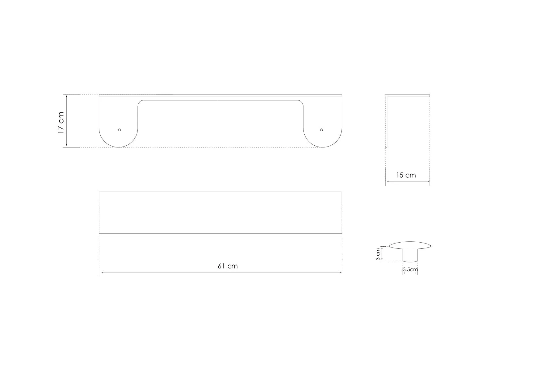 Wall Shelf with Double Dots Hooks (Black)