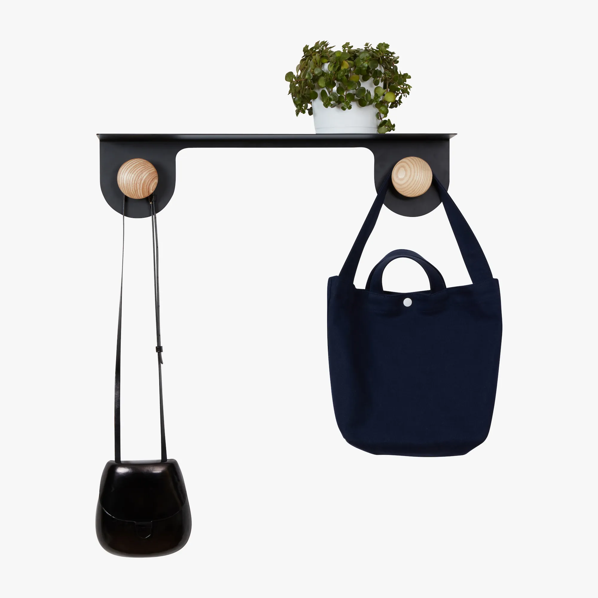 Wall Shelf with Double Dots Hooks (Black)