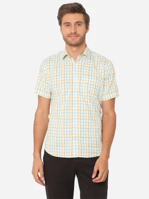 White & Yellow Checked Smart Fit Casual Shirt | Greenfibre