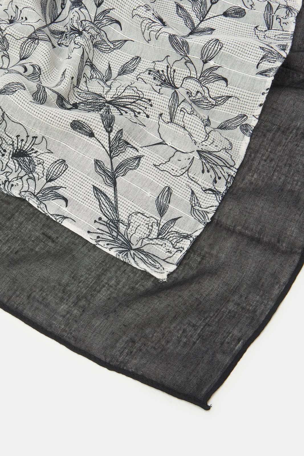 Women Black And Grey Solid And Printed Pashmina Scarf (Pack of 2)