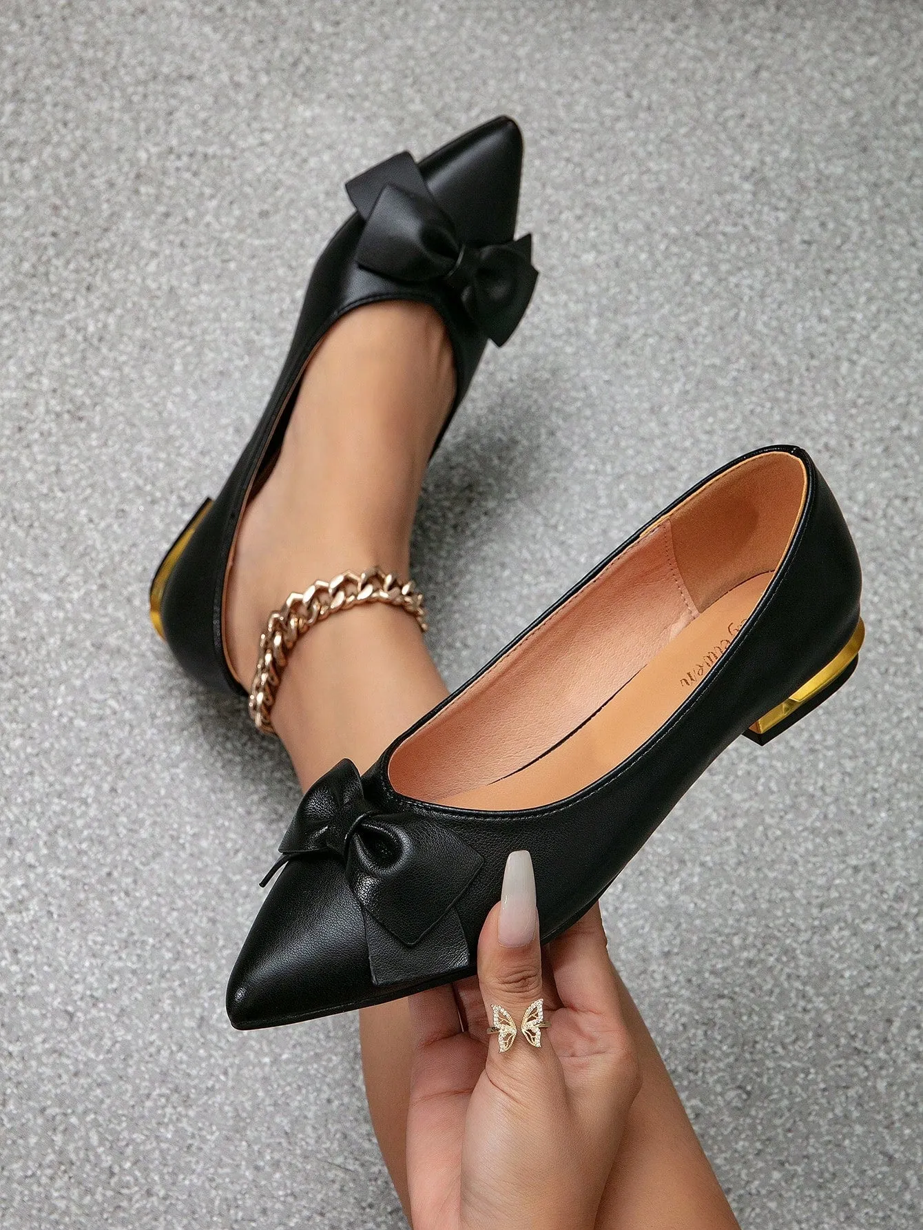 Women Bow Decor Flats, Elegant Point Toe Flats