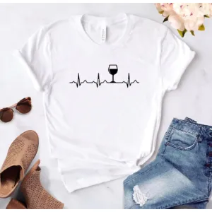 Women Stylish Wine Heartbeat T Shirts