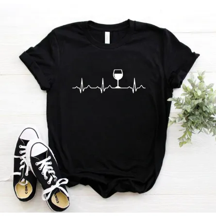 Women Stylish Wine Heartbeat T Shirts