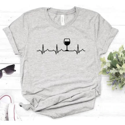 Women Stylish Wine Heartbeat T Shirts