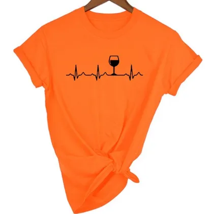 Women Stylish Wine Heartbeat T Shirts