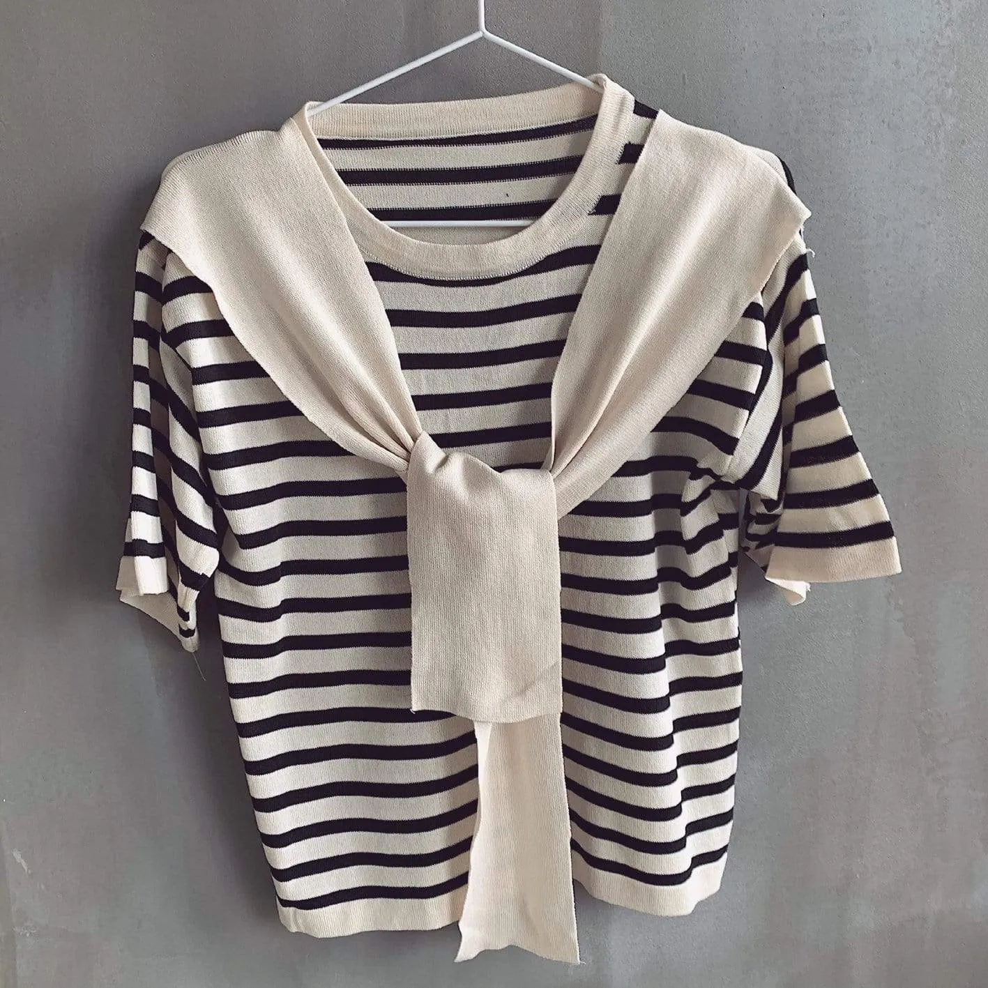 Women's Casual Kintted Striped Shirts With Shawl