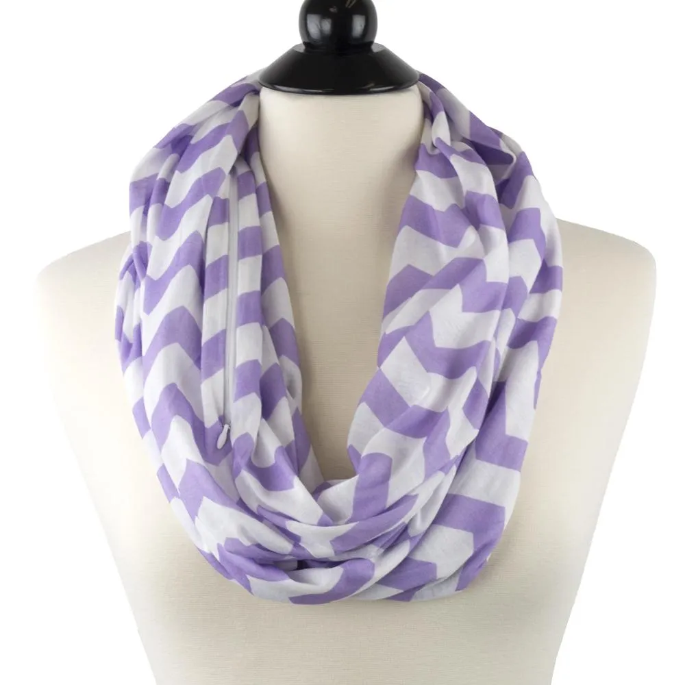 Women's Chevron Print Infinity Scarf with Zipper Pocket, Chevron Scarf Design, Infinity Scarves